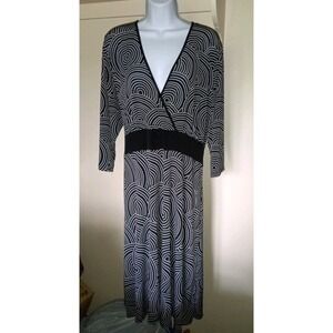 Hypnotik‎ Womens Size 3X Black White Polka Dot Print Polyester 3/4 Sleeve Dress